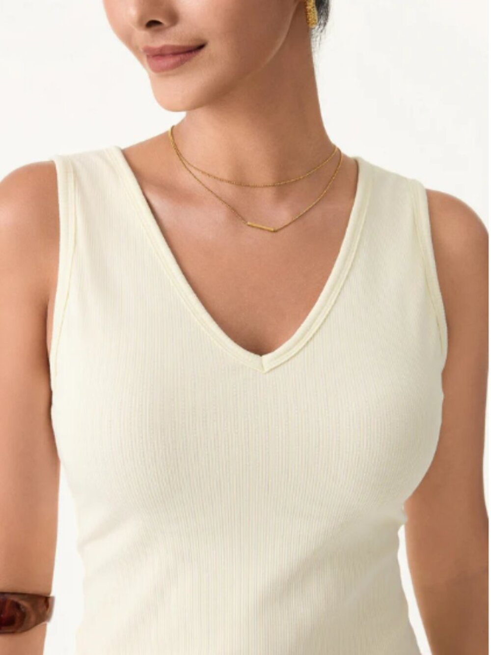 OGL Stretch Cotton Pointelle V-neck Sleeveless Bra Tank